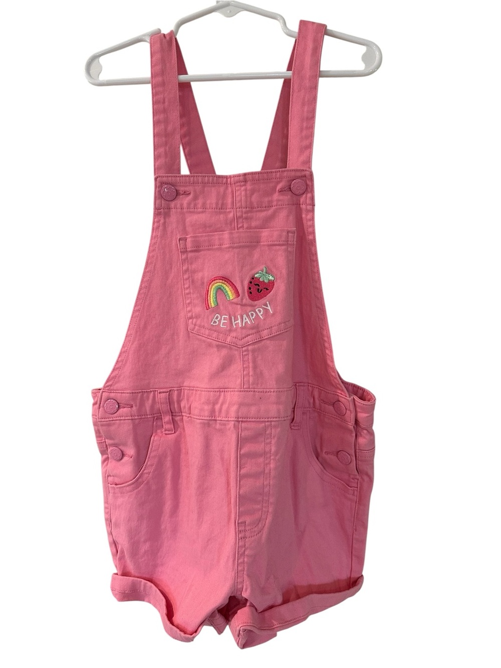 Garanimals Pink Short Denim Overalls with 'Be Happy' Pocket